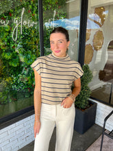 Load image into Gallery viewer, Carlin Stripe Mock Neck Top- Taupe/Navy

