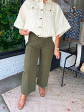 Load image into Gallery viewer, Kameron Pleated Wide Leg Denim Pants - Olive
