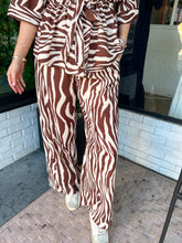 Load image into Gallery viewer, Zayna Zebra Self Tie Waist Pant Set- Brown/Cream
