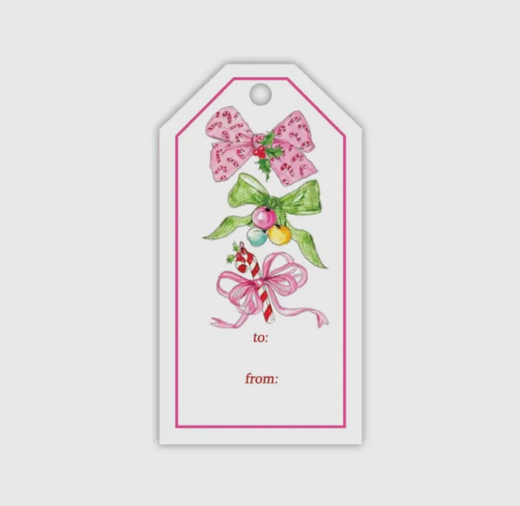 Pink & Green Christmas Bow Gift Tags
