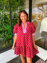 Load image into Gallery viewer, Jasper Floral Printed Scallop Trim Mini Dress- Burgundy
