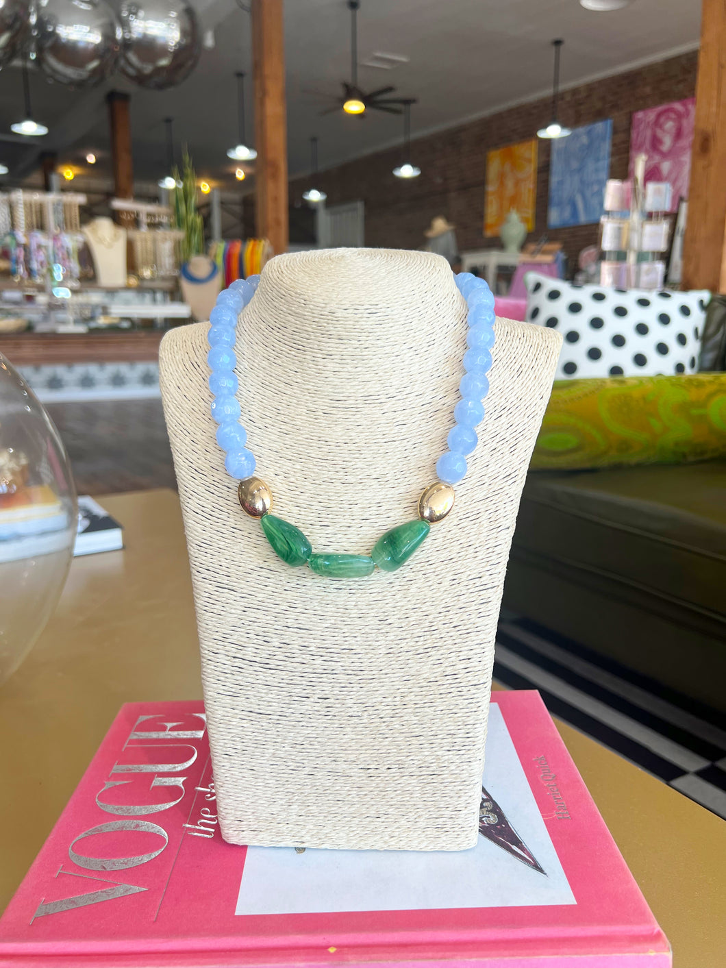 Multi Colored Stone Chunky Necklace - Blue/Green