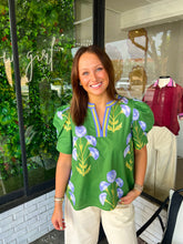 Load image into Gallery viewer, Brooks Floral Printed V-Neck Blouse - Green/Blue
