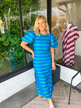 Load image into Gallery viewer, Zella Striped Puff Sleeve Maxi Dress- Blue/Green
