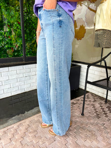 Logan Wide Leg Side Stitch Denim - Hidden