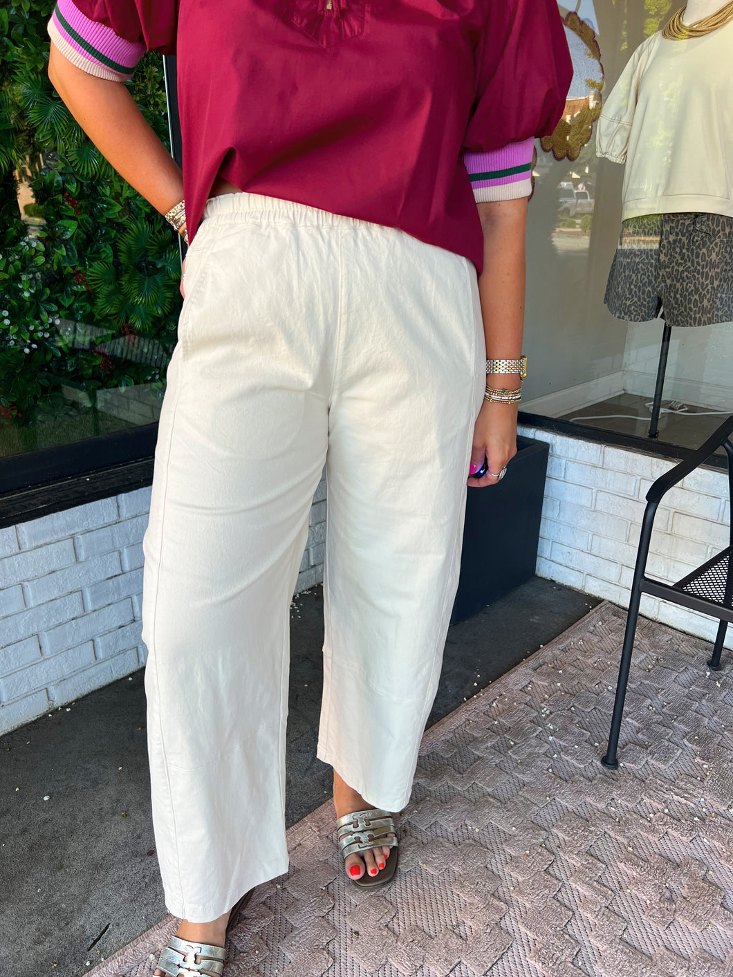 Joelle High Waisted Pull On Pants - Cream
