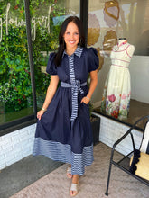 Load image into Gallery viewer, Margaret Stripe Button Up Midi Dress-Navy
