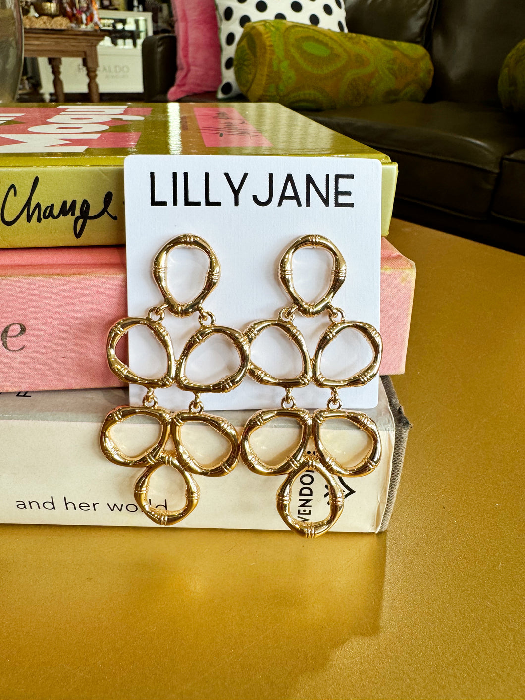 Gold Bamboo Leaf Dangle Earrings