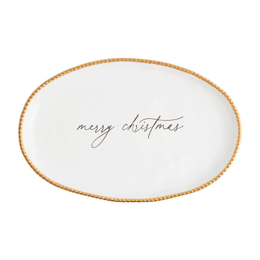 Merry Christmas Gold Beaded Platter