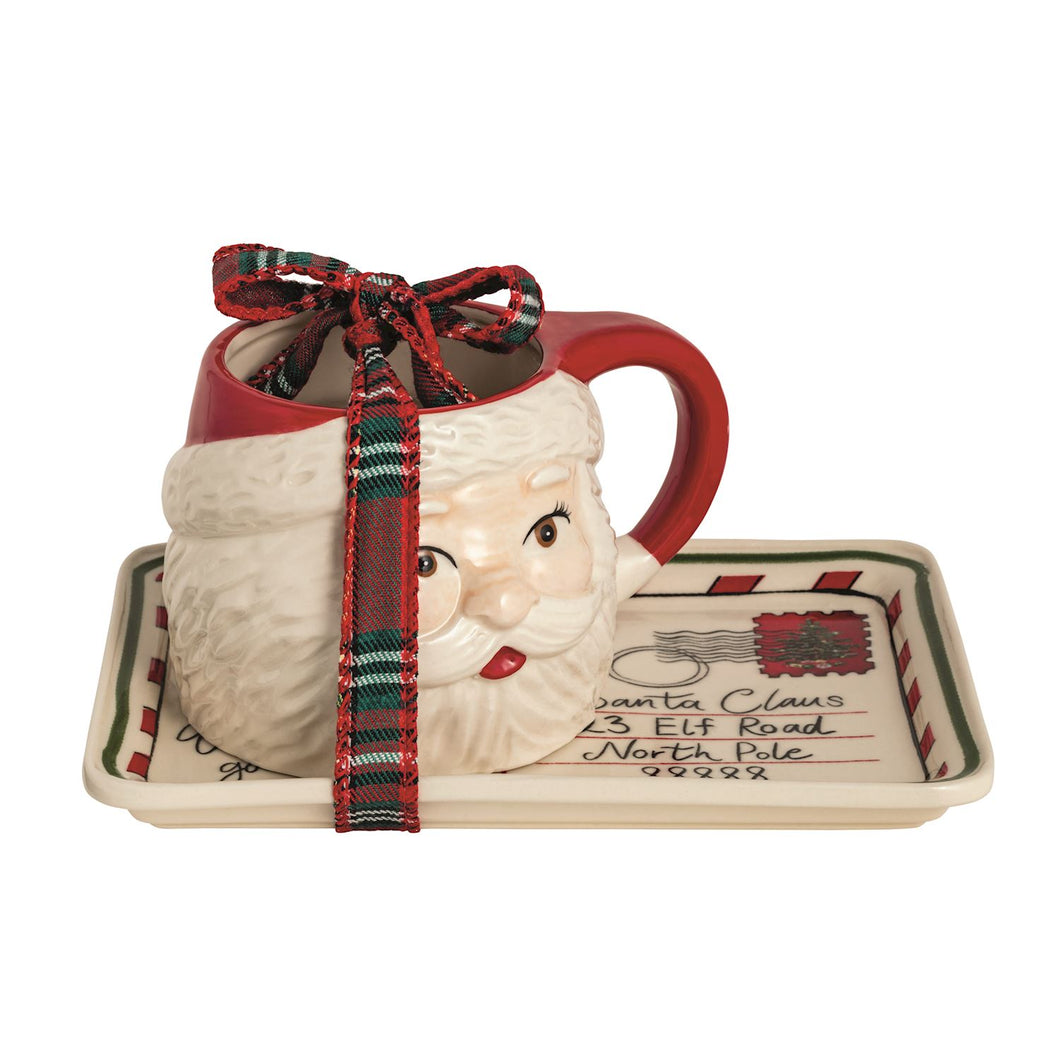 Postcard Santa Mug & Cookie Platter Set
