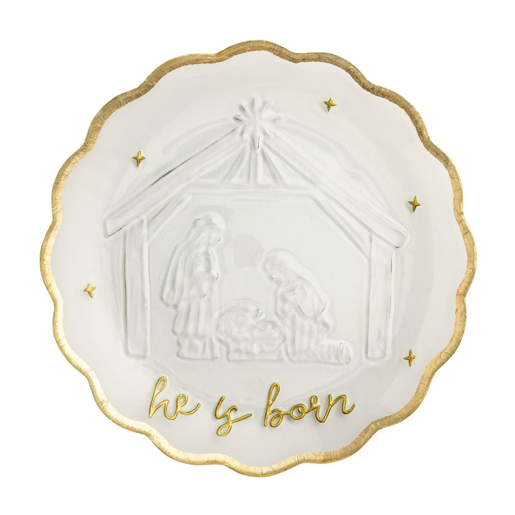 Gold Edge Glass Nativity Scene Platter