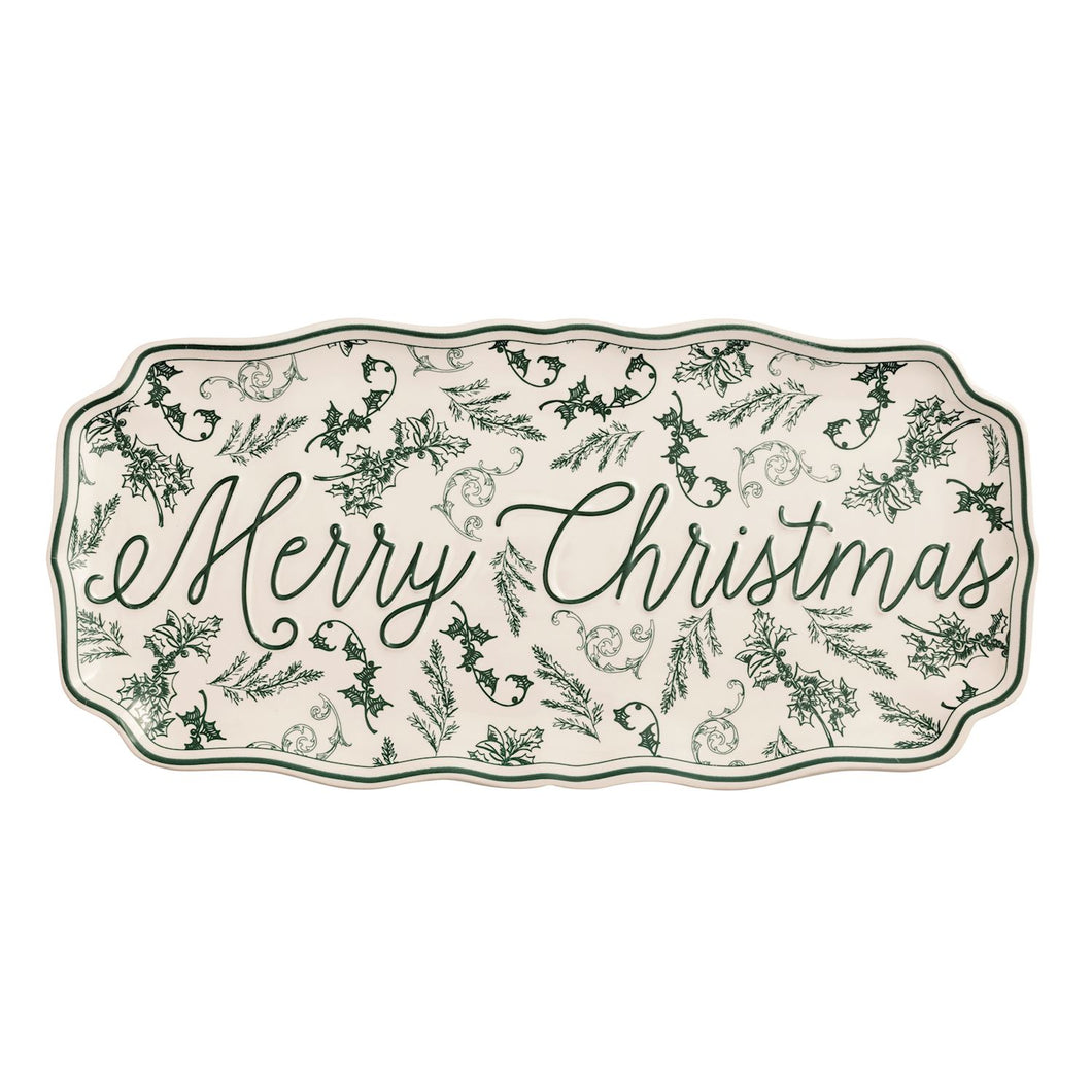 Merry Christmas Green Toile Tray