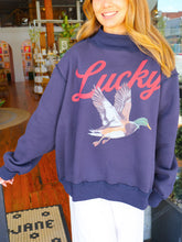 Load image into Gallery viewer, Lucky Mallard Oversized Mock Neck Sweatshirt- Navy
