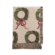 Load image into Gallery viewer, Wreath Ribbon Woven Fringe Blanket
