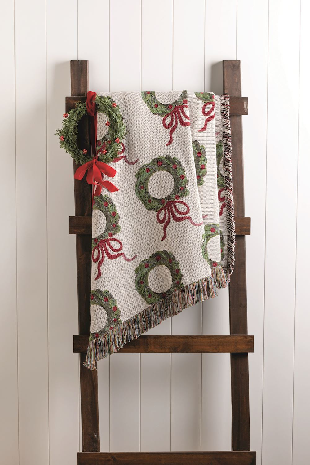 Wreath Ribbon Woven Fringe Blanket