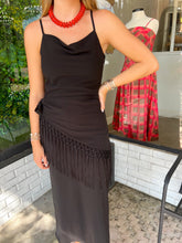 Load image into Gallery viewer, Stacy Fringe Scarf Slip Dress- Black
