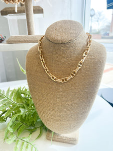 Gold Textured Tab Link Necklace