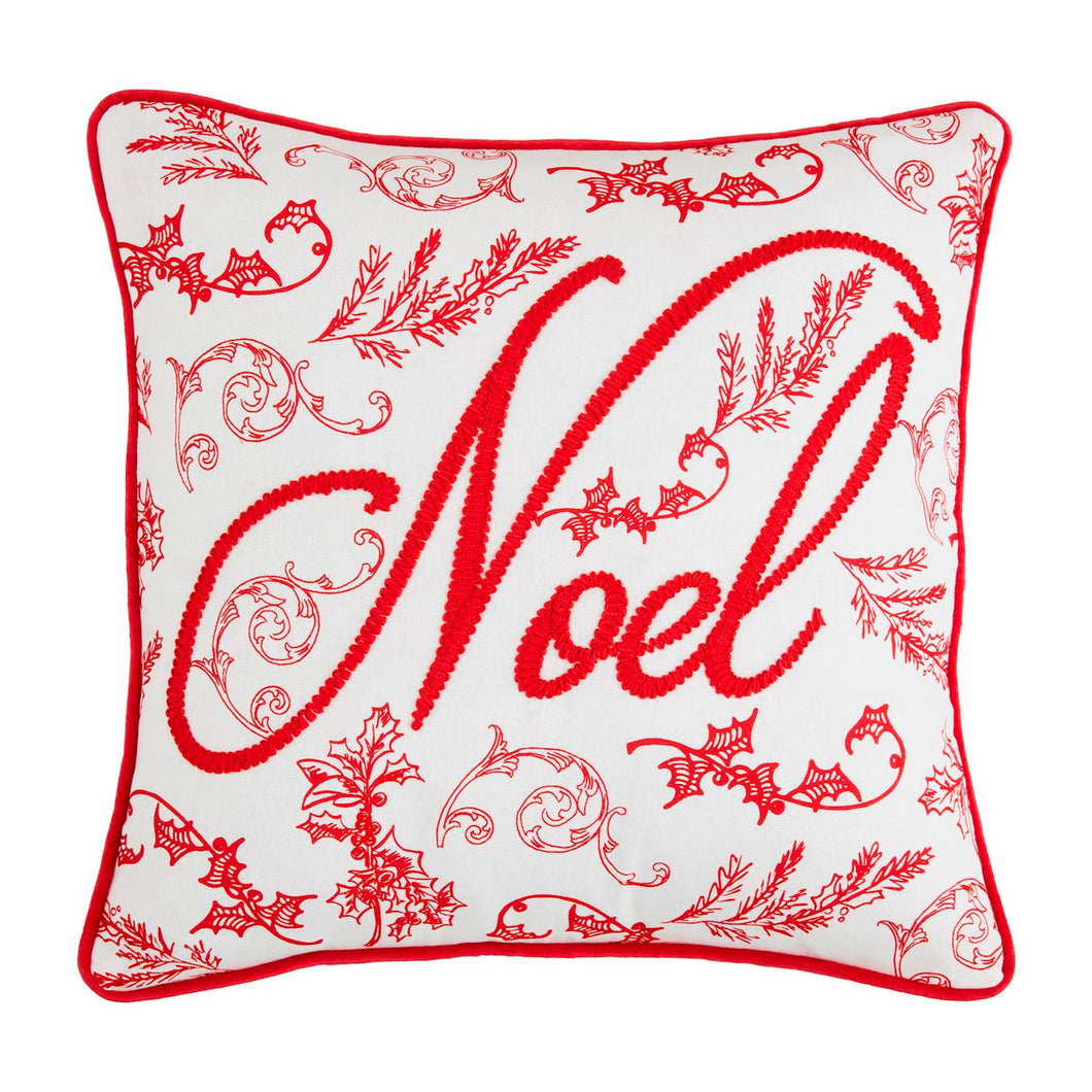 Noel Embroidered Christmas Pillow