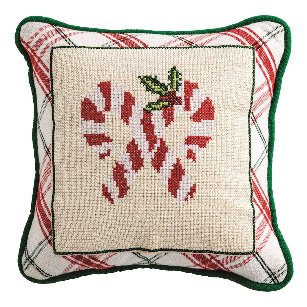 Candy Cane Needlepoint Pillow