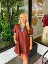 Load image into Gallery viewer, Lena Multi Band Trim Mini Dress - Brown
