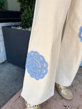 Load image into Gallery viewer, Megan Floral Appliqué Wide Leg Pants- Cream
