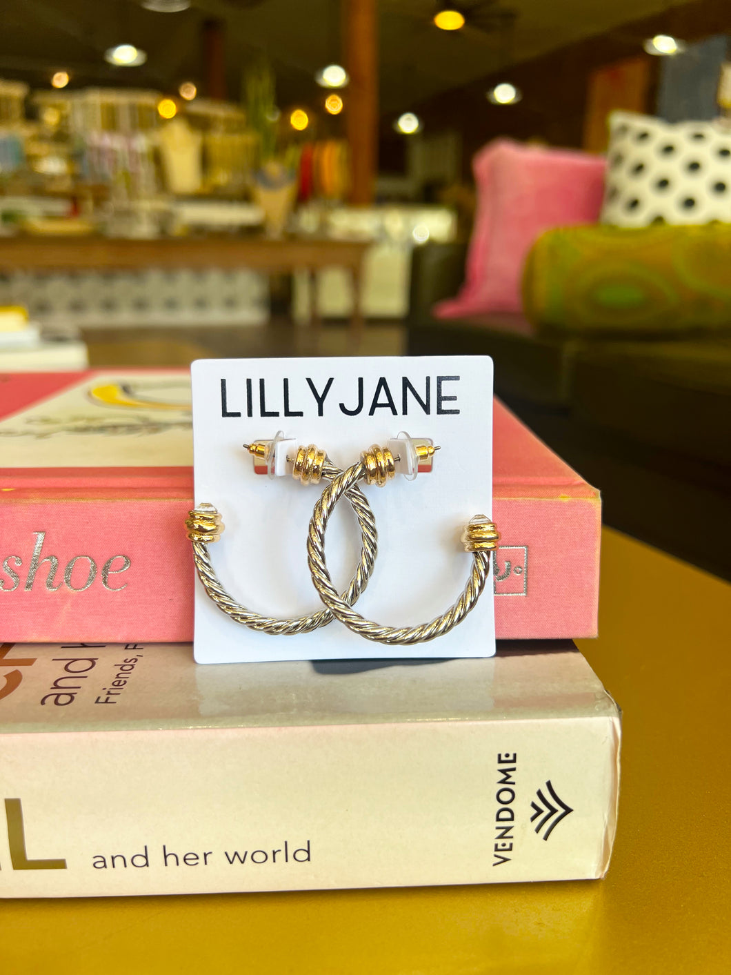 Two Toned Twist Pearl Accent Hoops