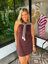 Load image into Gallery viewer, Liz Sleeveless Scarf Detail Mini Dress- Brown
