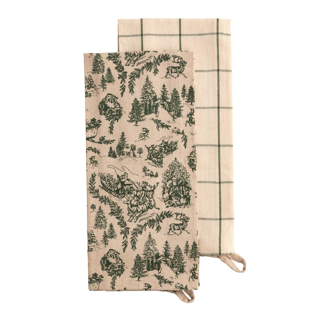 Green Toile Kitchen Towel Set