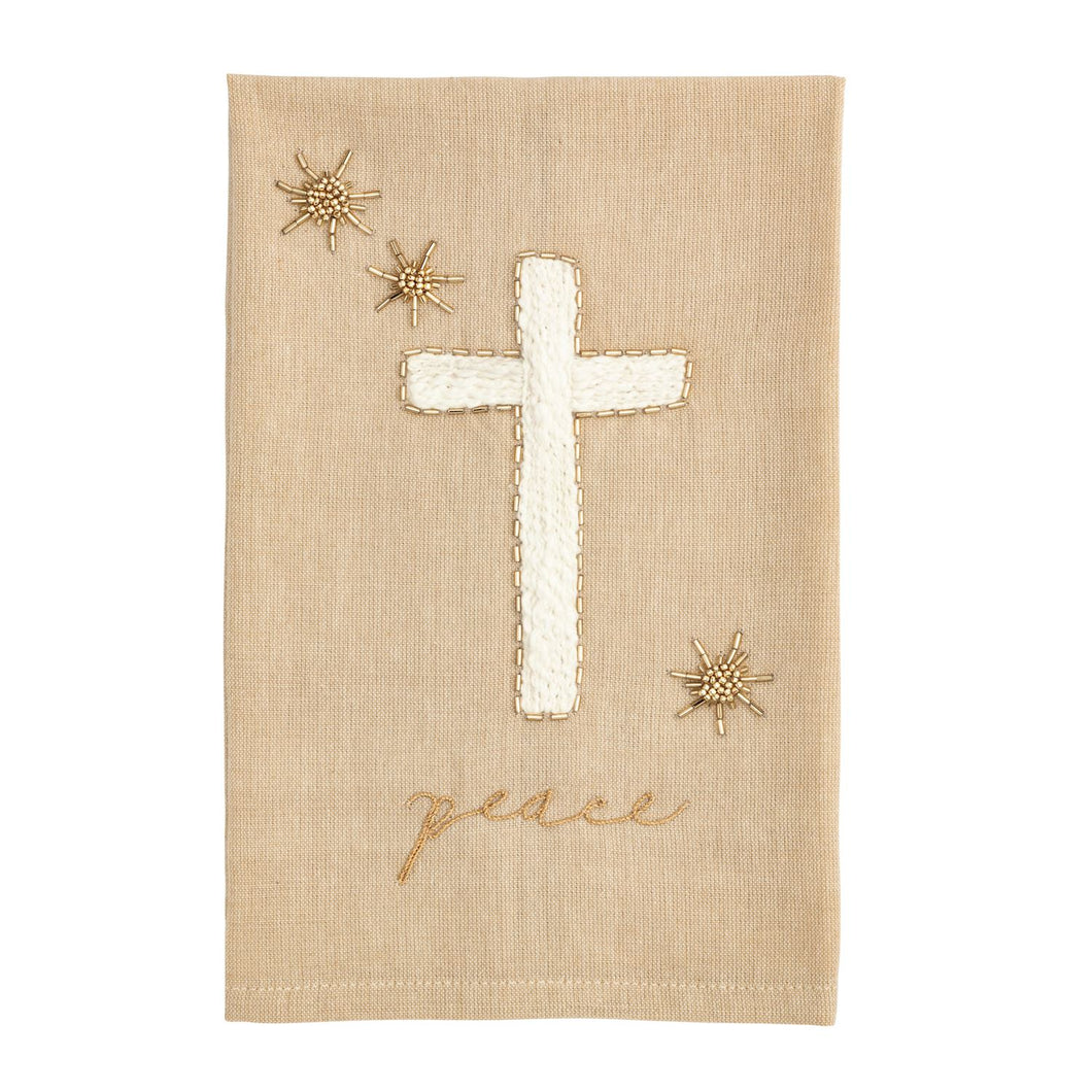 Cross Embroidered Beaded Tea Towel