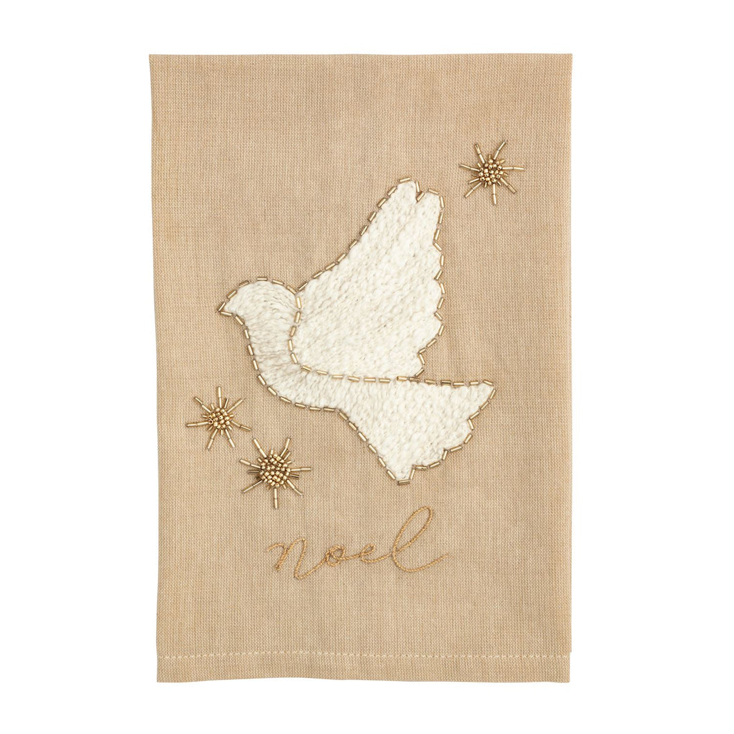 Dove Embroidered Beaded Tea Towel