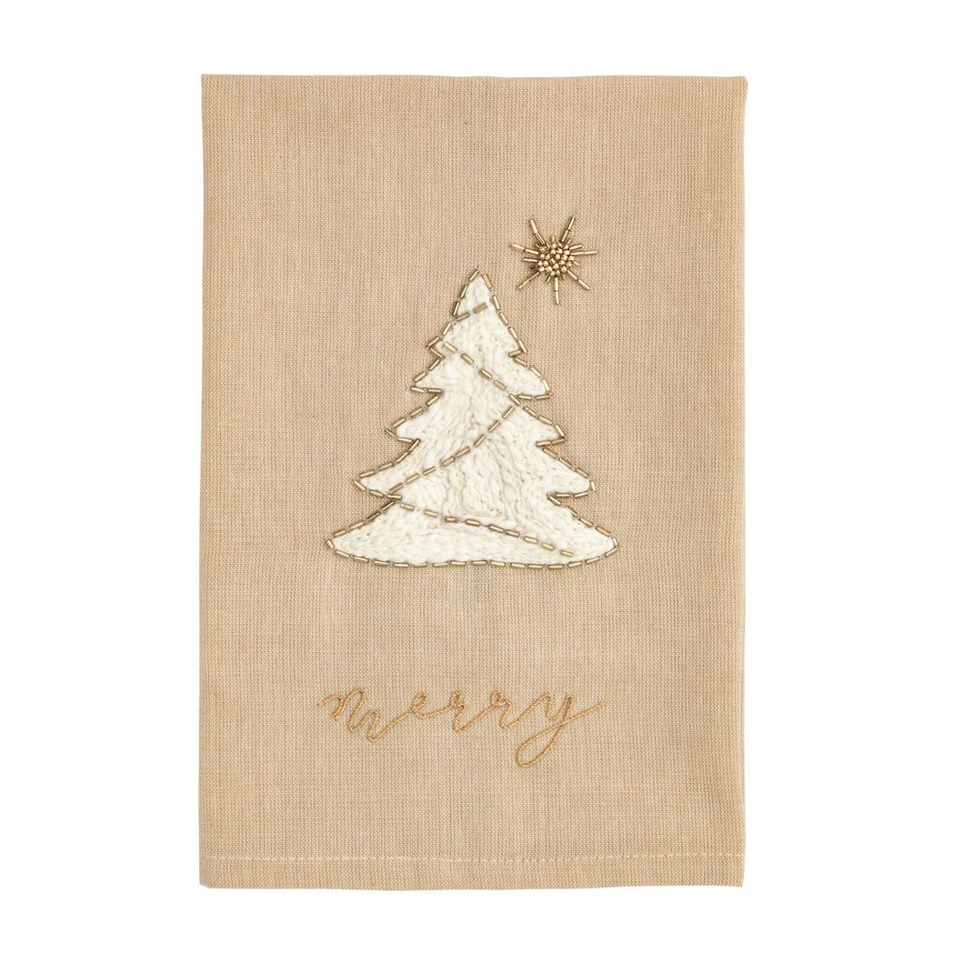 Tree Embroidered Beaded Tea Towel