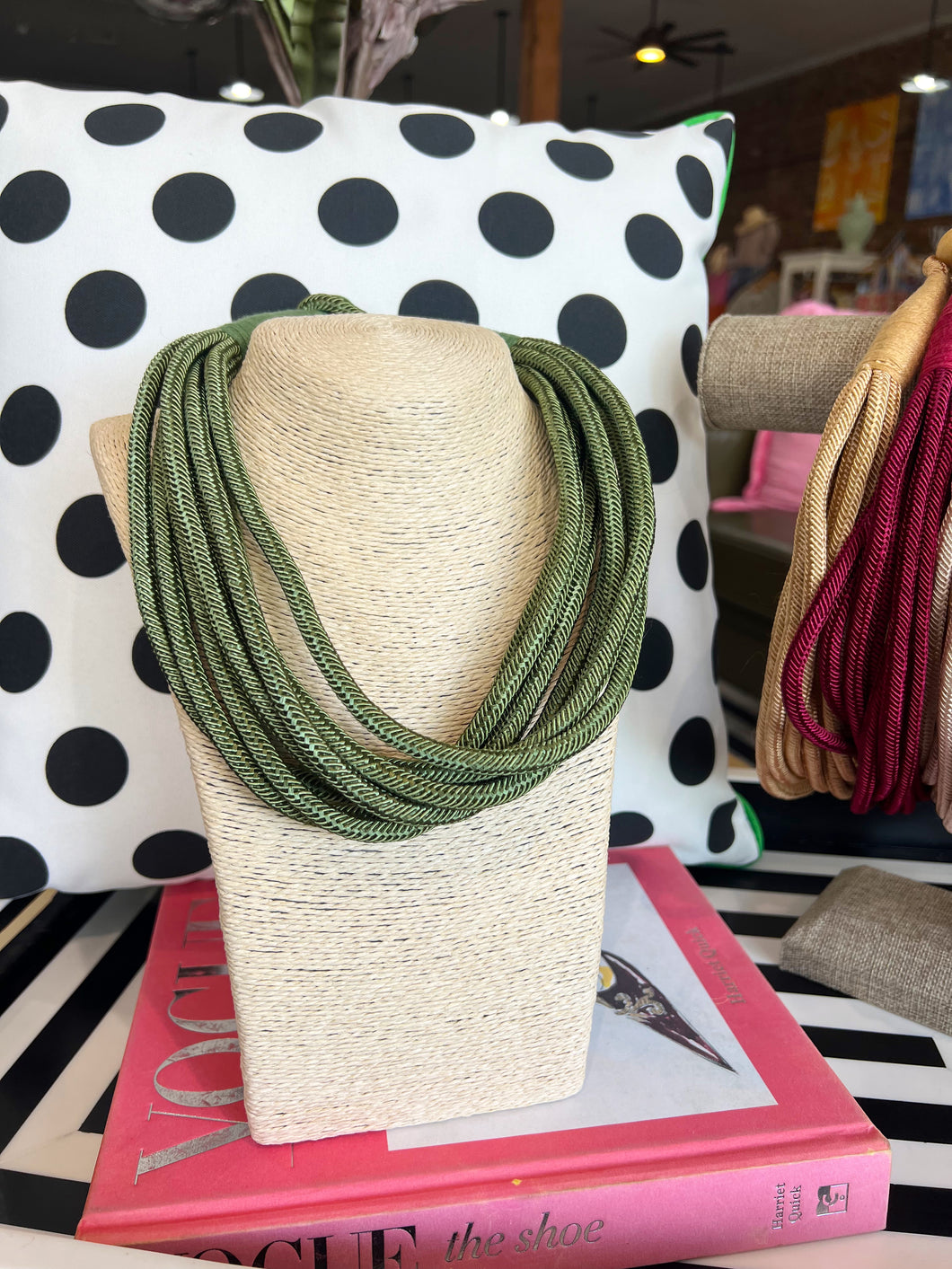 Chunky 8 Strand Rope Necklace-Olive Green