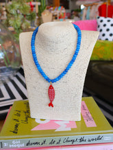 Load image into Gallery viewer, Rondelle Beaded Fish Pendant Necklace -Royal Blue/Red
