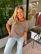 Load image into Gallery viewer, Finley Striped Short Sleeve Top - Brown/Red
