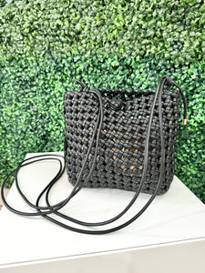 Rocco Woven Crossbody Purse- Black