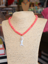 Load image into Gallery viewer, Rondelle Beaded Fish Pendant Necklace -Pink/White
