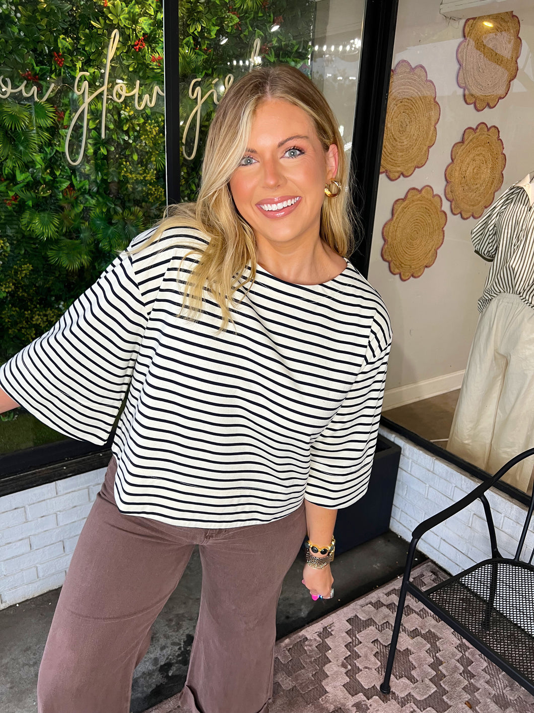 Cooper Striped Boatneck Oversized Top- Black/White