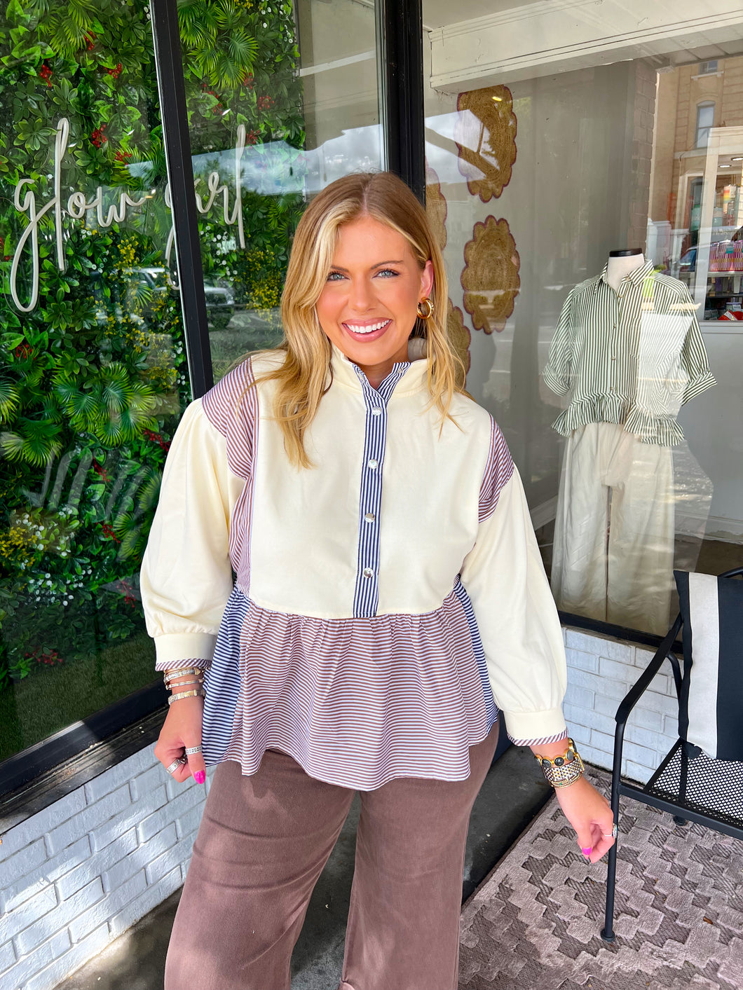 Marley Striped Color Block Peplum Sweatshirt