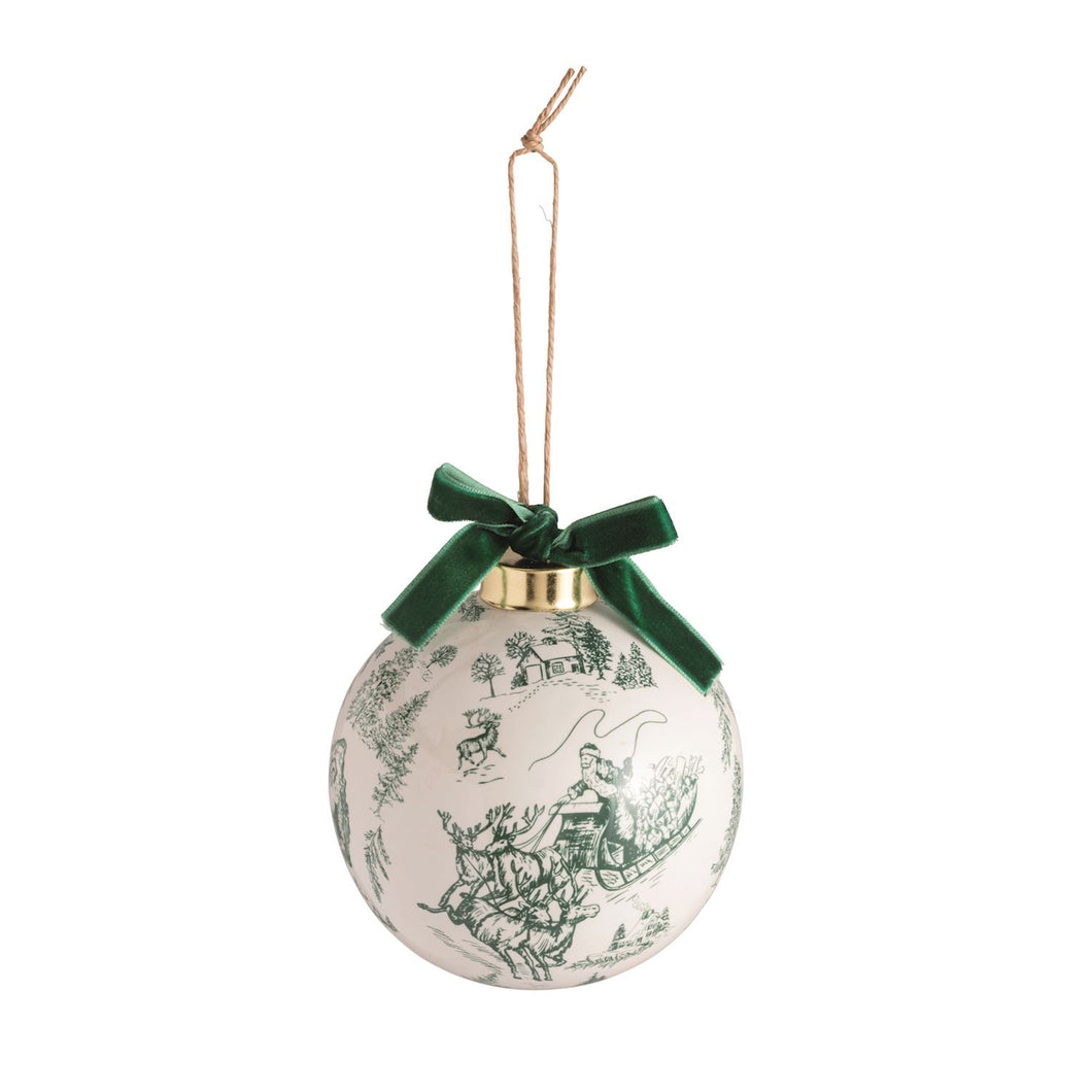 Merry Christmas Toile Ceramic Ornament
