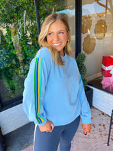 Load image into Gallery viewer, Everett Rainbow Stripe Sleeve Sweatshirt - Light Blue
