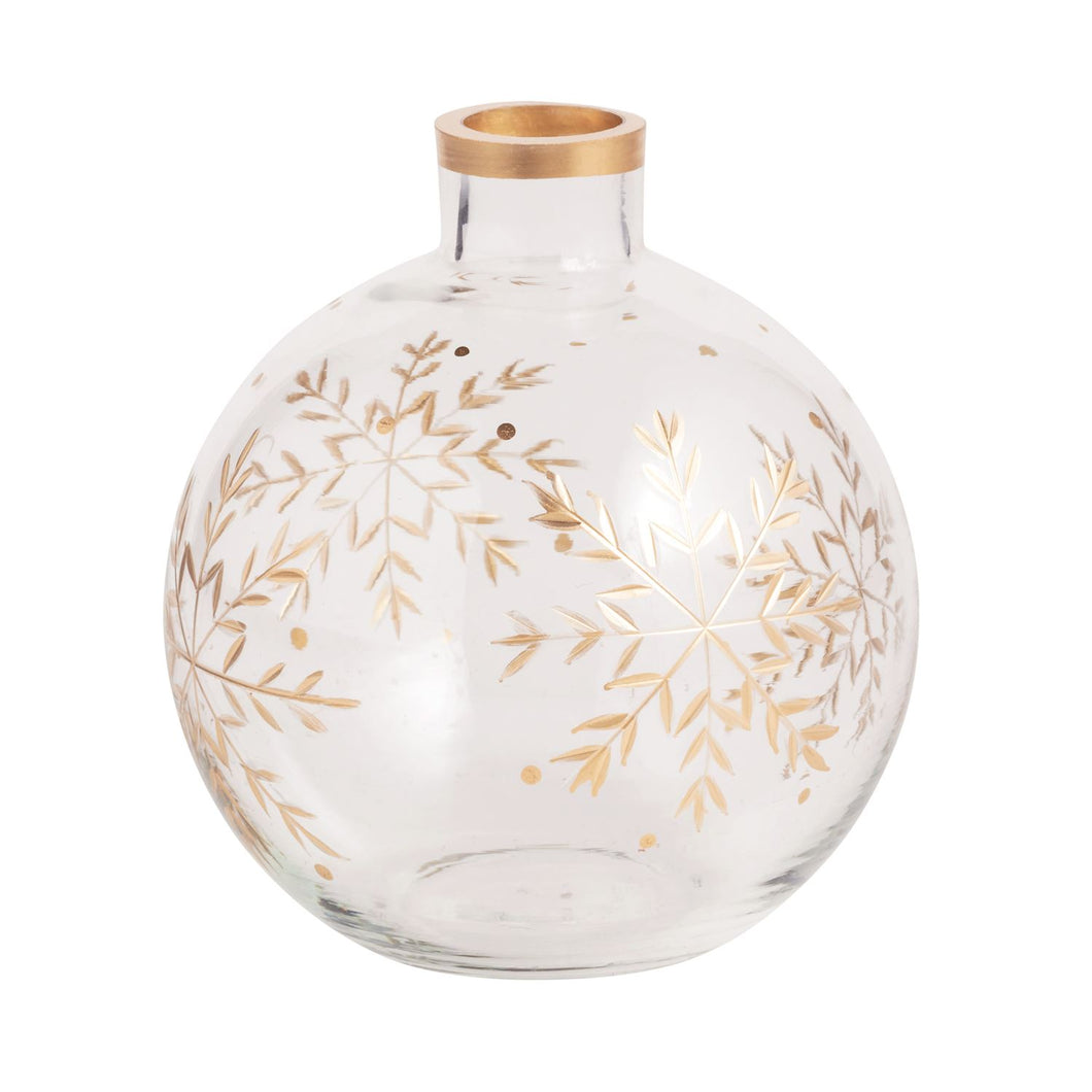 Gold Round Snowflake Etched Bud Vase