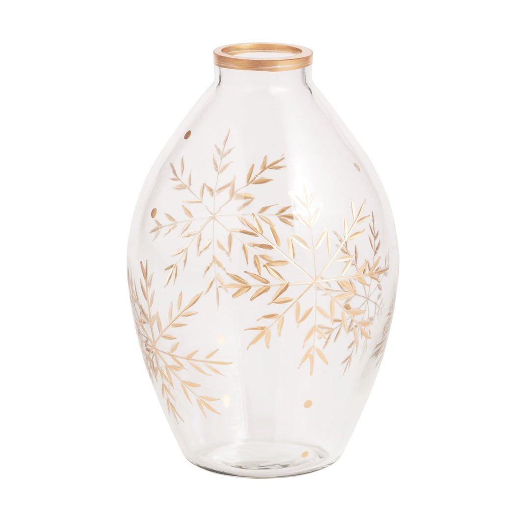 Gold Oval Snowflake Etched Bud Vase