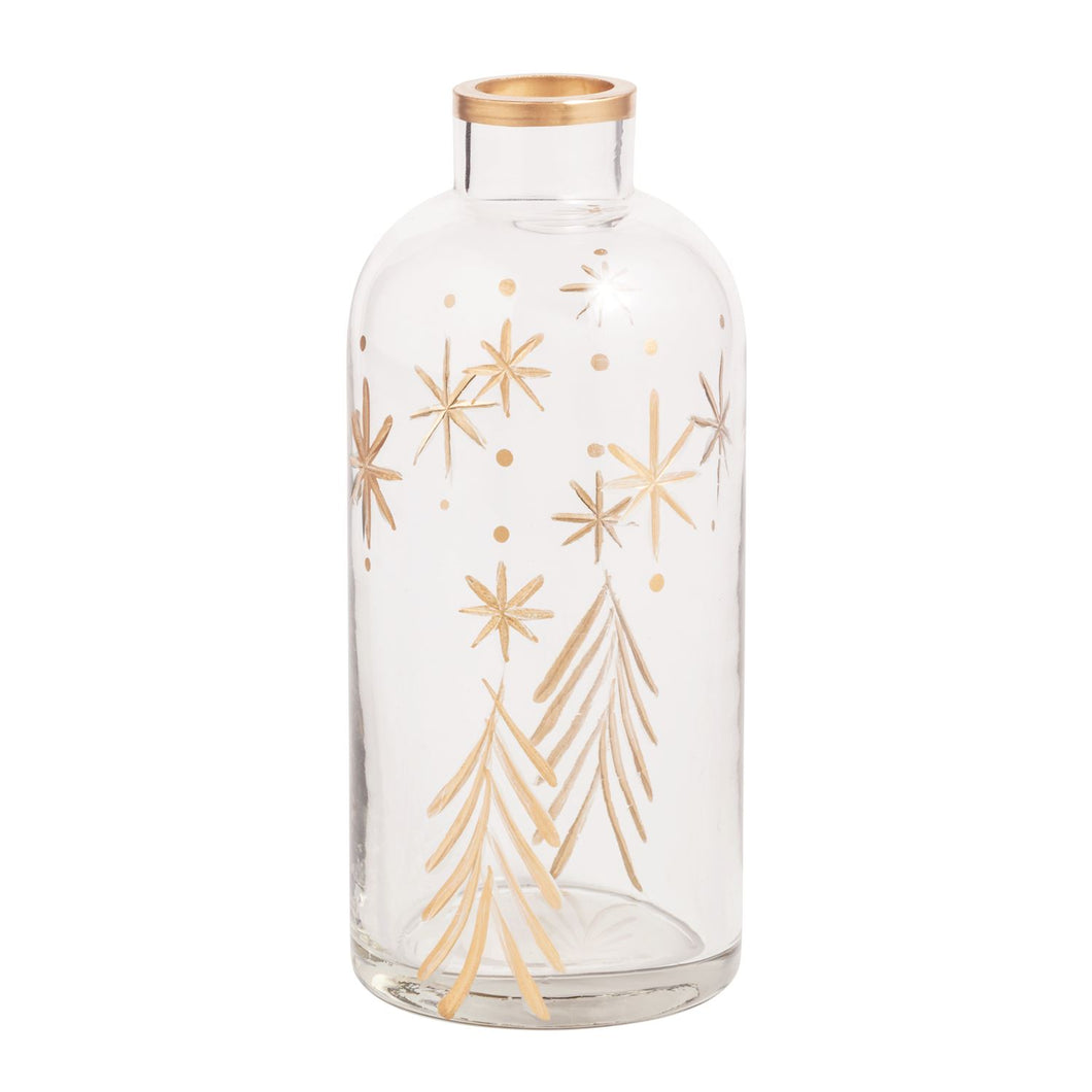 Gold Tall Snowflake Etched Bud Vase