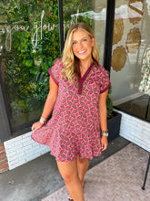 Load image into Gallery viewer, Adaline Abstract Pattern Banded Mini Dress- Burgundy
