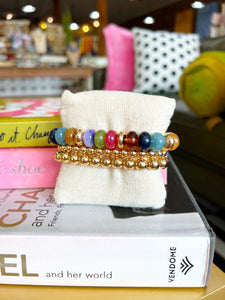 Gold Beaded Ball Bracelet Set- Multi-Color