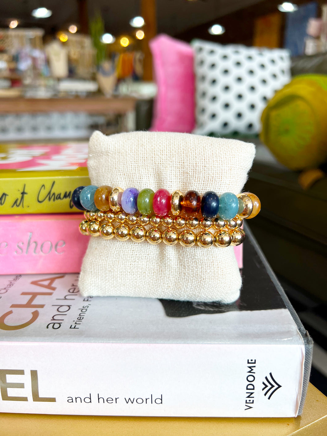 Gold Beaded Ball Bracelet Set- Multi-Color