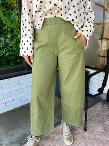 Joelle High Waisted Pull On Pants - Olive Green