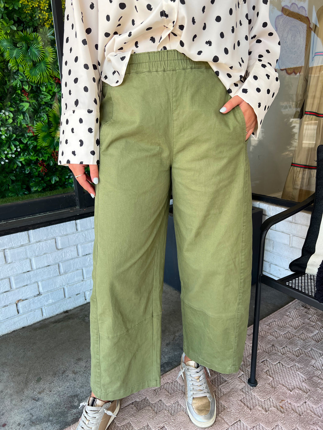 Joelle High Waisted Pull On Pants - Olive Green