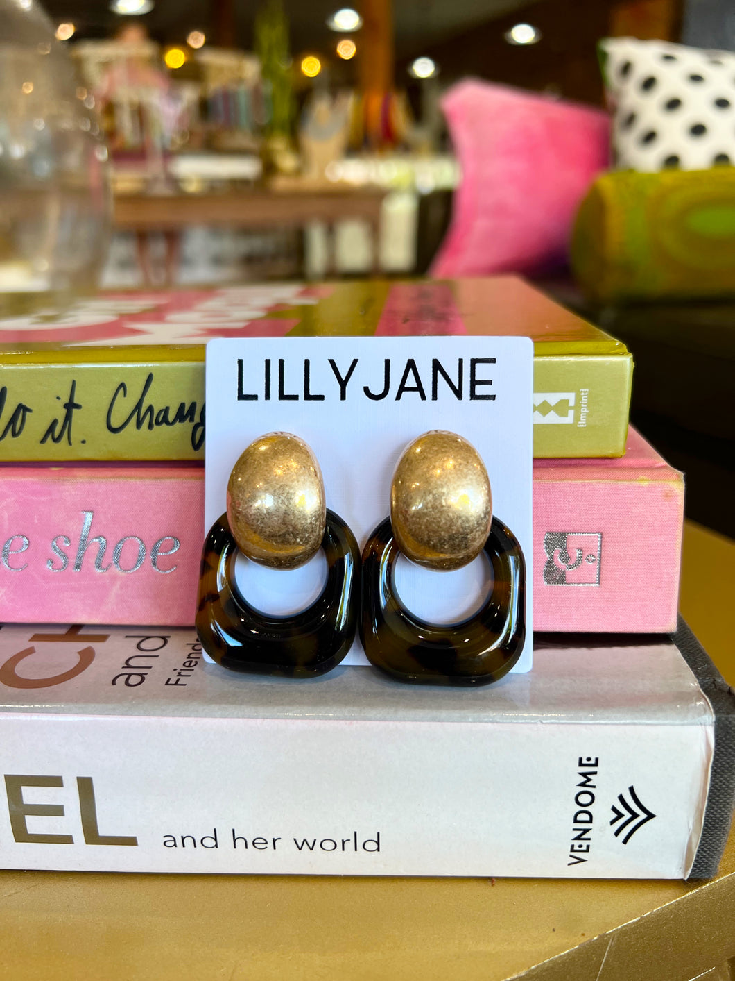 Gold Tortoise Oval Earrings