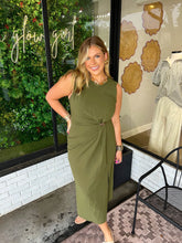 Load image into Gallery viewer, Sarah Sleeveless Pleated Midi Dress - Olive Green

